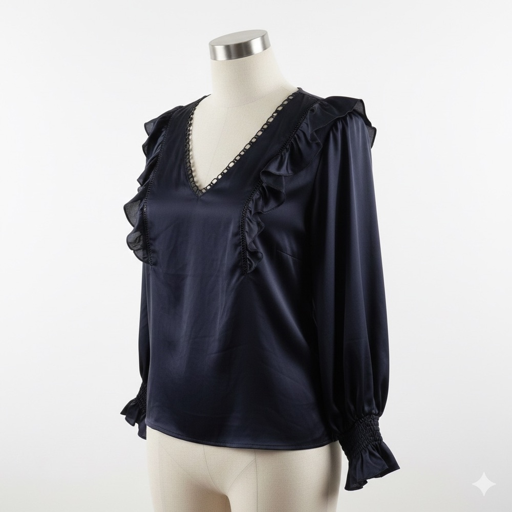 Altar'd State Midnight Blue Ruffle Blouse
